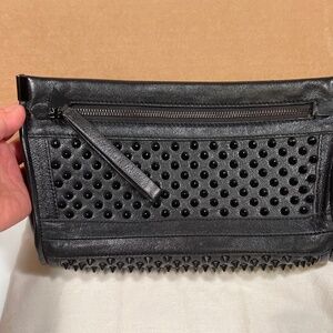 Gorgeous designer Golden Lane Black leather studded clutch $600